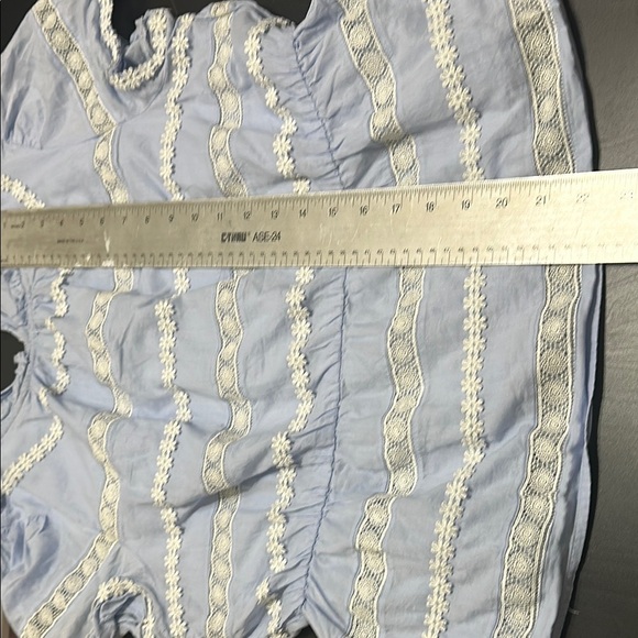 J. Crew Blue and White Puff Sleeve Peplum Blouse - Picture 6 of 6